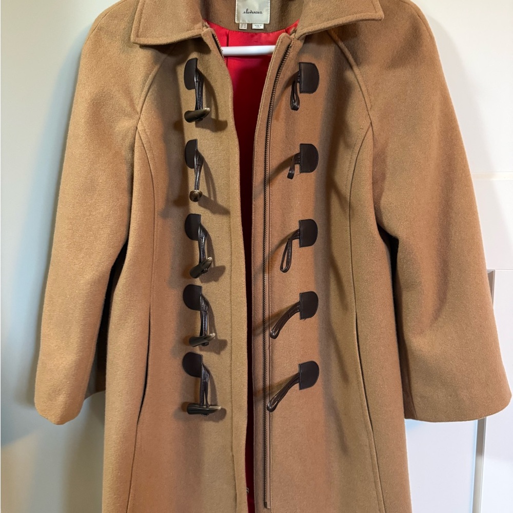 Anthropologie Camel Cape with Removable Faux Fur Trim 60% Wool